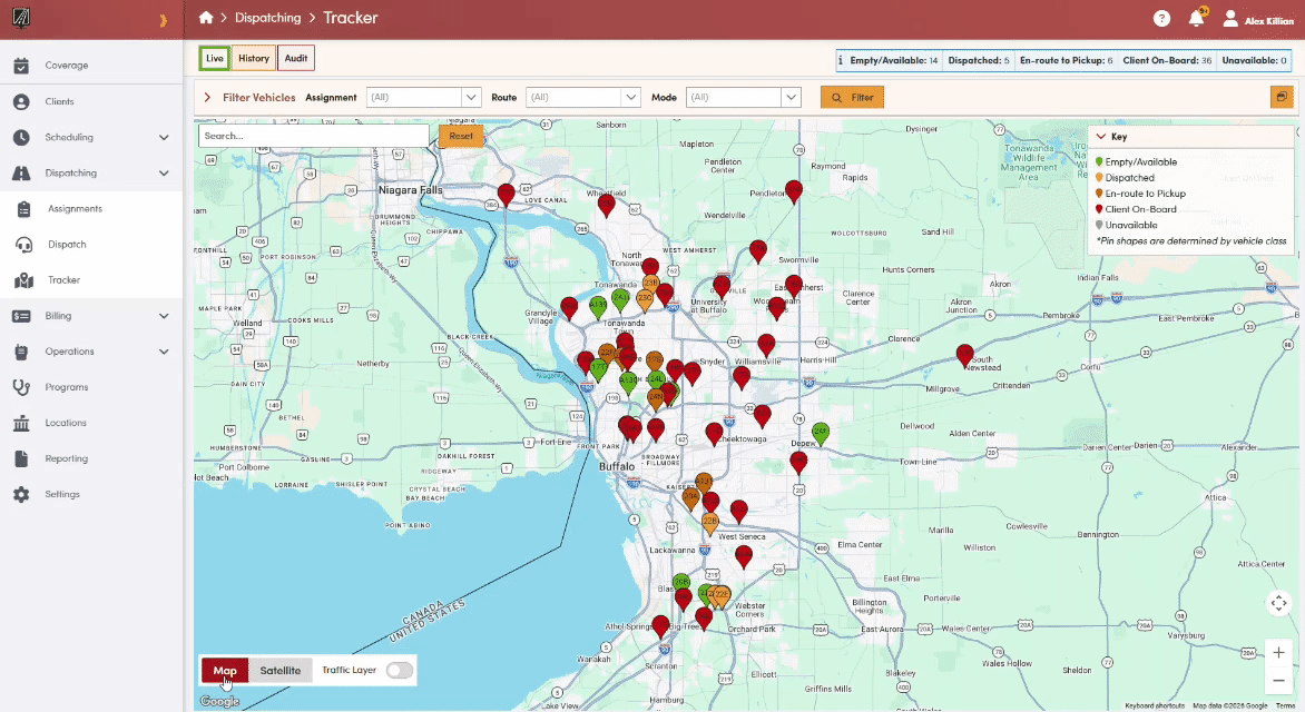 NEMT dispatch software – live dispatch board
