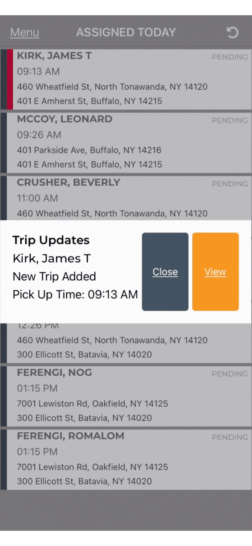 NEMT driver app – trip milestones